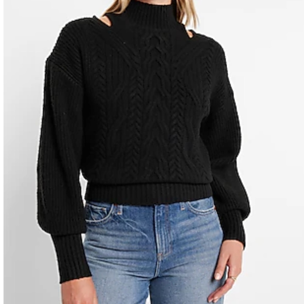 Express Cable Knit Turtleneck Shoulder Cutout Sweater
